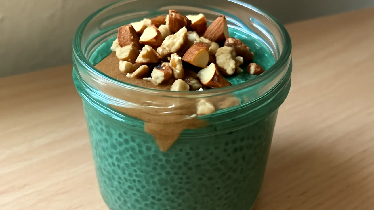 Budino di semi di chia con spirulina e burro di mandorle"